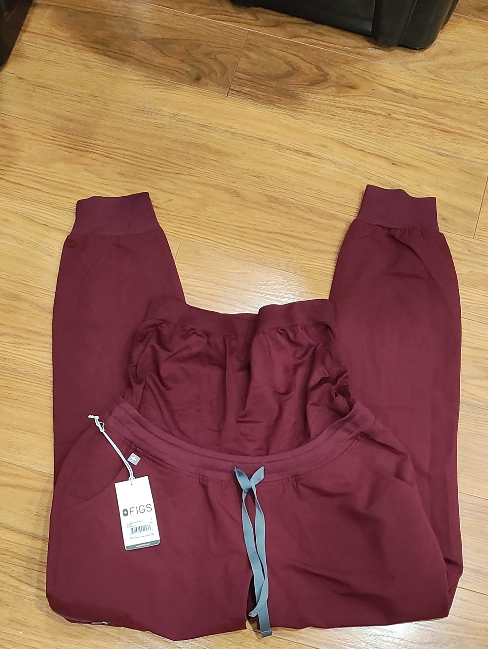 Figs Wine Color Maternity Jogger Scrub Pants with Gray Drawstring